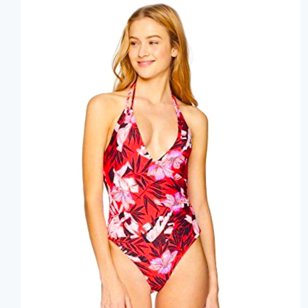 Volcom Red Sonic Bloom One Piece Bathingsuit Small